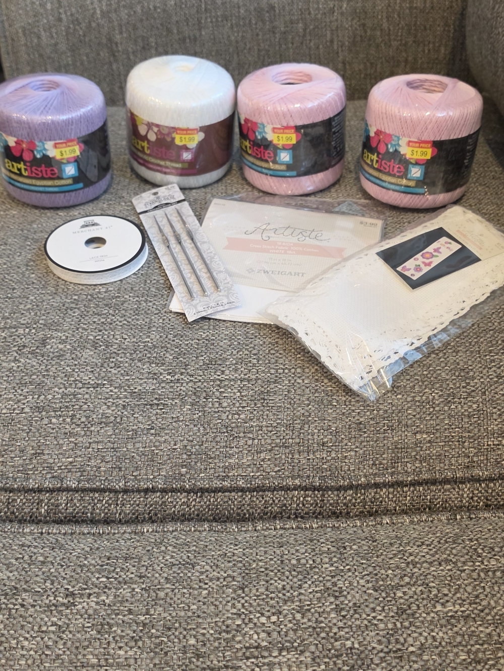 artis Pastel Crochet Thread & Craft Kit in Lavender, White, and Pink